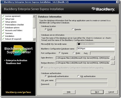 12 BES post-reboot database information 12 BES post-reboot database information